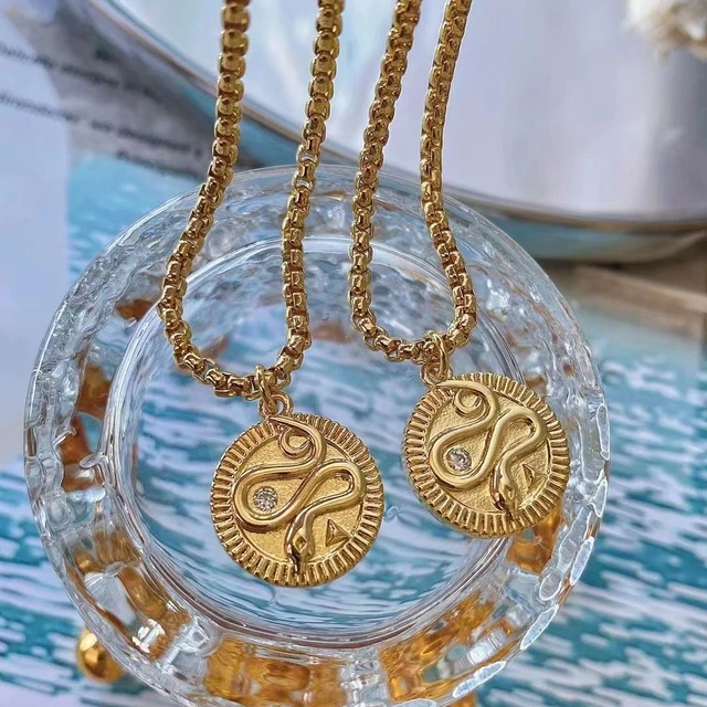 5PCS, Snake Pendant Necklace for Women Boho Gold Box Chain