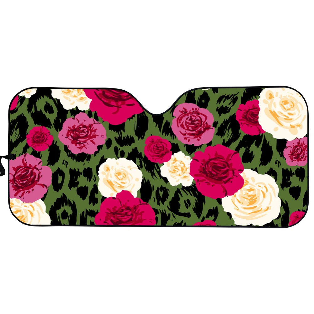 

INSTANTARTS Leopard and Roses Print Windshield Sun Shade for Car UV Protect Foldable Car Sun Shade Windshield Gloss Sunshade New