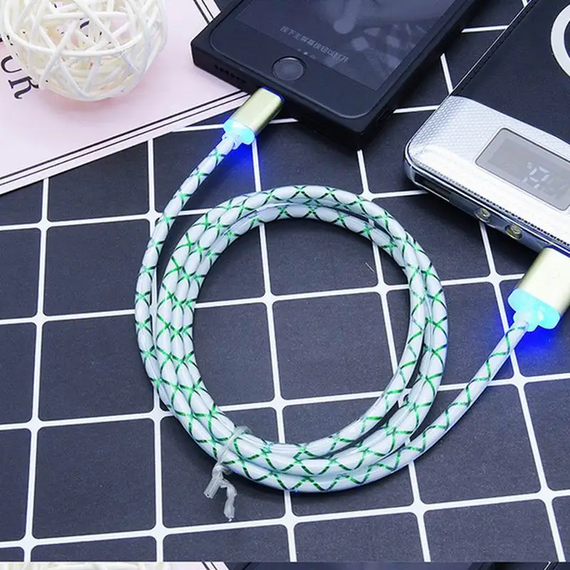 Зеленый Micro usb кабель для телефона светодиод Видимый поток света Micro usb зарядный кабель синхронизации данных для телефона Android универсальный телефон 1 м кабели - Цвет: Зеленый