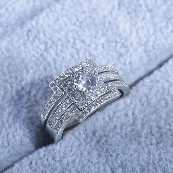 

Luxury Three Pieces Wedding Set 18K White Gold Ring for Women Square with Diamond Gemstone 18 K Gold Jewelry Rings