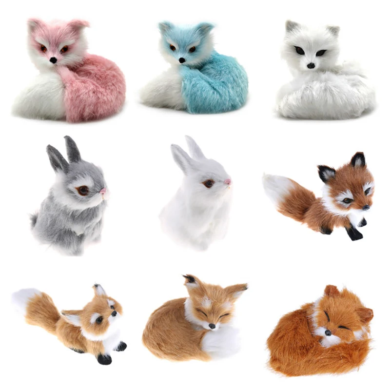 

Cute Mini animals hard model real furs simulation fox rabbit popularity prop handicraft home desktop decoration toy gift