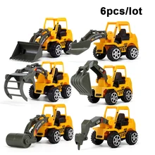 6 Pçs/set Veículo Caminhão Diecast Construção de Plástico Modelo de Carro Engenharia Bulldozer Modelo Carros de Brinquedo para Crianças dos miúdos Meninos Presente