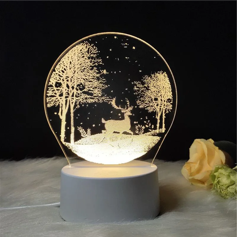 deer with tree Подарок для подруги бойфренда 3D Голограмма лампа USB акриловые огни вечерние Подарок на годовщину подарок на день Святого Валентина - Цвет: deer with tree