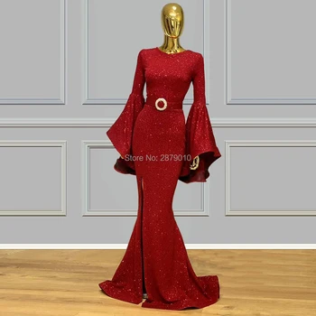 

Elegant Islamic Mermaid Evening Dress Long Sleeves Floor-length Sequins Prom Dress Robe De Soiree Aibye Middle East Saudi Arabia