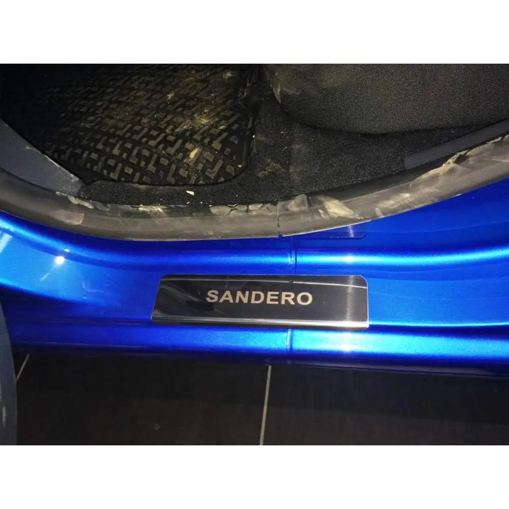 Накладки на пороги нержавеющая сталь Renault Sandero 2010-;-;->(комплект 4шт