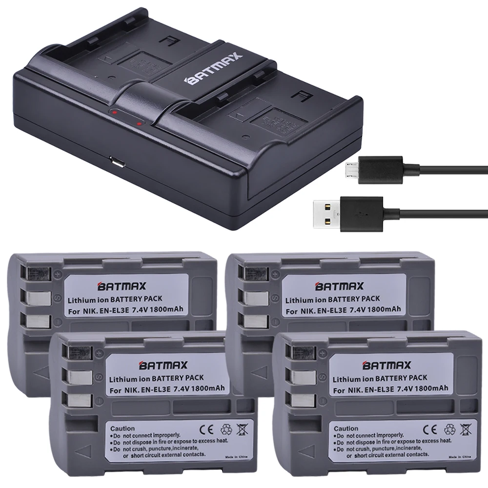 Batmax EN-EL3E RU EL3e батарея+ USB Dual Зарядное устройство для Nikon ENEL3e D300S D300 D100 D200 D700 D70S D80 D90 D50 MH-18A - Цвет: 4B with charger