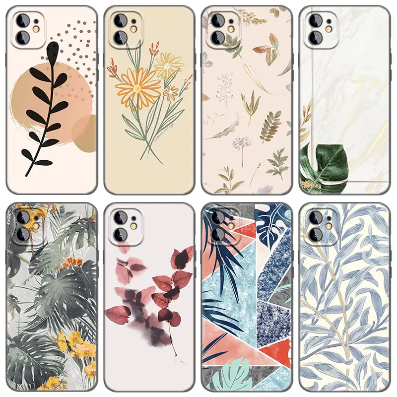 Flower Leaf Phone Case For Apple iPhone 13 12 Mini 11 Pro Max XR X XS MAX 6 6S 7 8 Plus 5 5S SE 2020 Black Cover Coque Funda | Мобильные