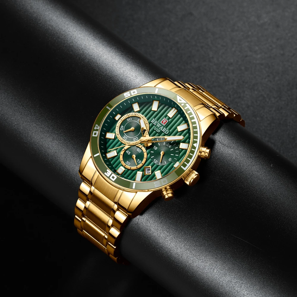 Лидер продаж, классические дизайнерские Роскошные брендовые часы, мужские Модные золотые и зеленые мужские часы, многофункциональные спортивные часы, Relogio Masculino