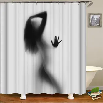

Sexy Lady Shadow Shower Curtain Nude Sexy Hot Girl Elegant Naked Woman With Black Long Hair Fabric Bathroom Curtains With Hooks