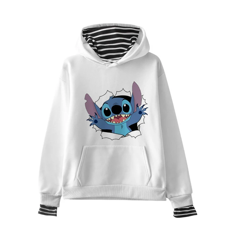 Женские толстовки с капюшоном с принтом персонажа, Повседневный пуловер LILO STITCH, милые Джемперы, Топ с длинным рукавом и круглым вырезом, флисовые Топы XXL