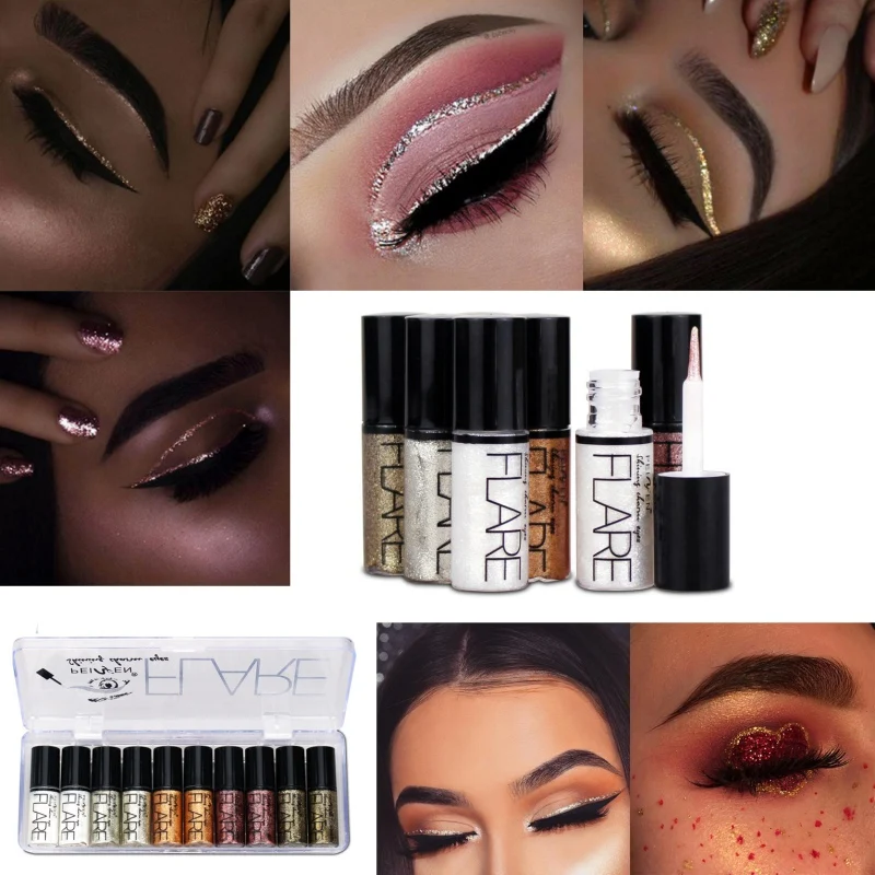 10pcs/set Glitter Liquid Eye Shadow Imagic Pigment Waterproof Smudge-Proof Long Lasting Luminous Shimmer Eyeshadow Liquid* 10pcs/set Glitter Liquid Eye Shadow Imagic Pigment Waterproof Smudge-Proof Long Lasting Luminous Shimmer Eyeshadow Liquid*