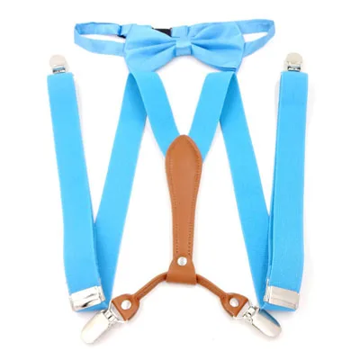 Adolescent 2.5cm candy color suspenders belt ladies 4 clip trousers strap high-grade British elastic strap clip bow tie - Цвет: M