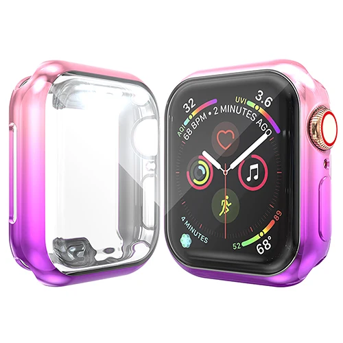 360-AI чехол для часов Apple Watch, чехол 3 2 1 42 мм 38 мм, мягкий цветной чехол из ТПУ+ Защитная пленка для экрана iWatch 5 4 44 мм 40 мм - Цвет: pink-purple