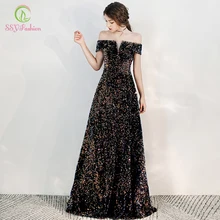 SSYFashion новые роскошные Сияющие Блестки вечернее платье, для банкета элегантный вырез лодочкой длинное платье на выпускной, торжественное бальное платье для девочек, Vestidos De Fiesta, De Noche