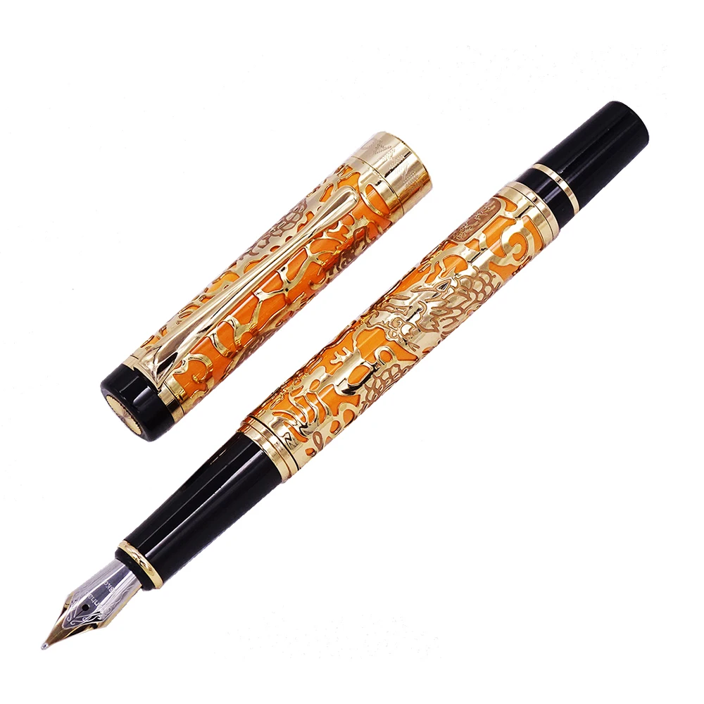 Высокое качество, роскошная ручка JINHAO 5000 Dragon, винтажные чернильные ручки для письма F 0,5 мм, перо, офисные принадлежности, dolma kalem - Цвет: orange