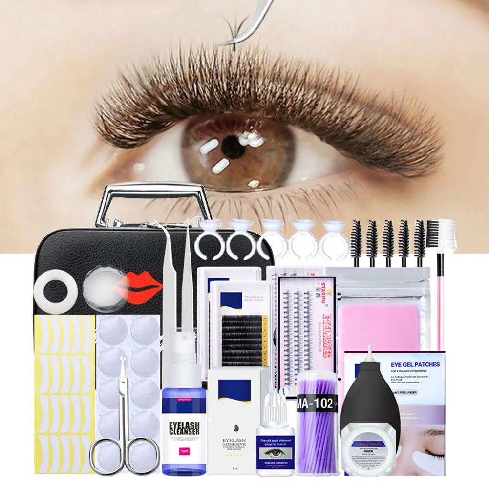 

22pcs Cosmetic Professional Exercise Eyelash Extension Kit Glue Practice False Lashes Grafting Makeup Training Tweezers Remover