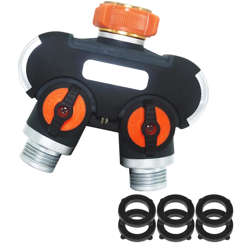 2 способа разветвитель для садового шланга 360 ° Whirl сверхмощный шланг сплиттер, высокопрочный соединитель коллектора воды, эргономичная ручка отключения
