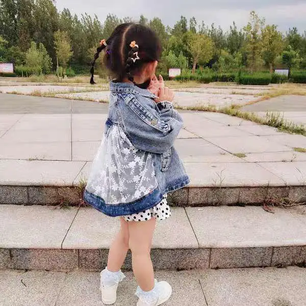 Spring Children's Denim Jackets Girl Jean Embroidery Jackets Girls Kids clothing baby Lace coat Casual outerwear Windbreaker fleece coats