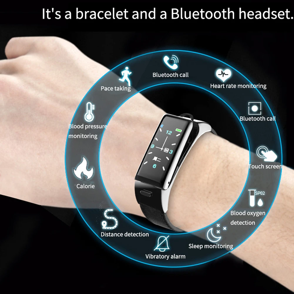 B6 2 в 1 Водонепроницаемая гарнитура кровяное давление Bluetooth Вызов электронный трекер сердечного ритма цветной экран калории подарок умные часы