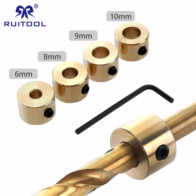 

1pc Drill Bit Depth Stop Collars Ring Locator for Pocket Hole Jig 6/8/9/10mm Woodworking Limit Ring with Hex Wrench