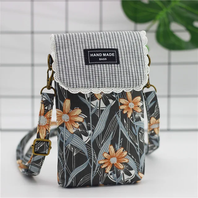 Women Leaf Large Screen Mobile Phone Bag  Capacity Canvas Messenger Bag Ladies Shoulder Bag 08