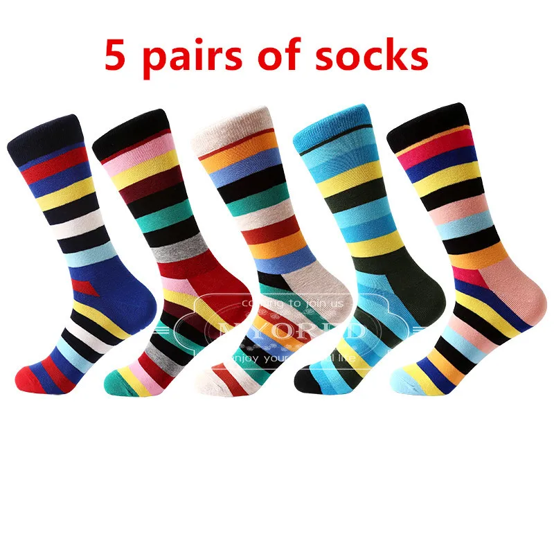 5 pairs of socks MYORED, Прямая поставка, 5 пар/лот, новинка, распродажа, Осень-зима, мужские носки из чесаного хлопка, забавные носки, Calcetines de hombre cuadrados - Цвет: 5 pairs of socks
