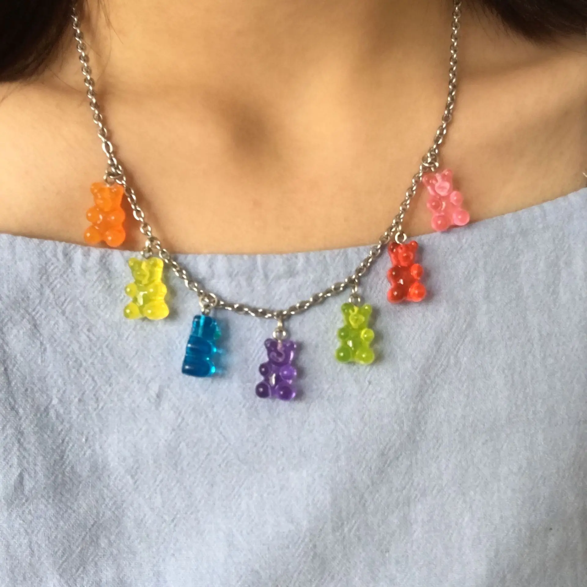 

Necklace Candy Color Cute Bear Neck Sweater Chain Fashion Accessories