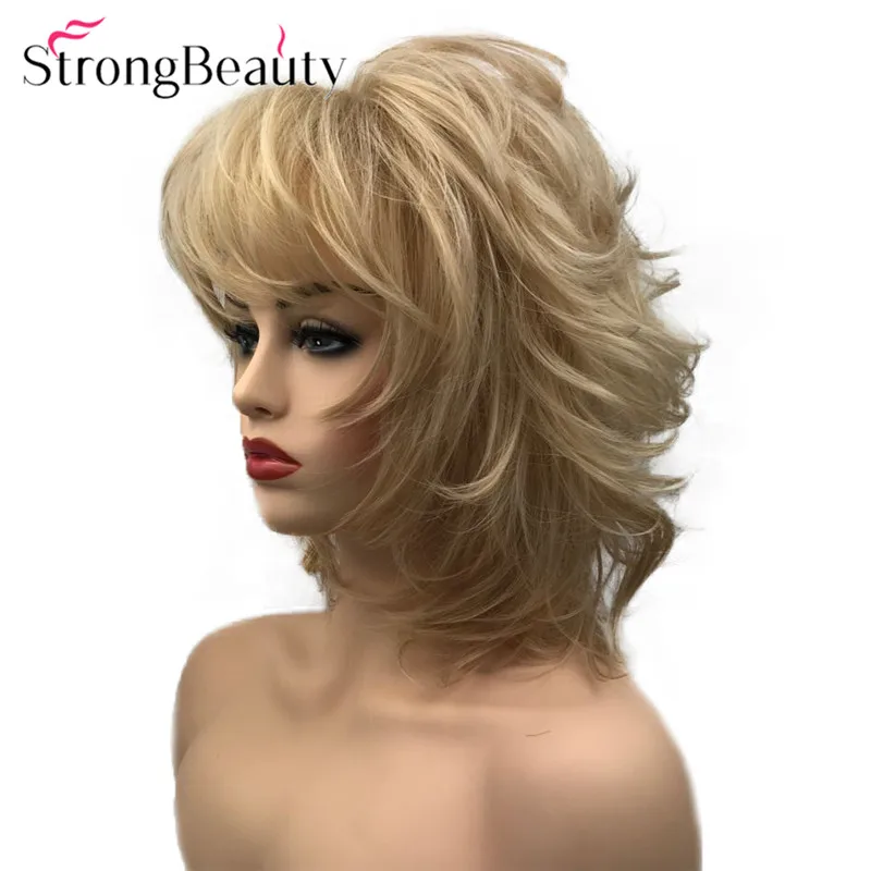 StrongBeauty синтетические Для женщин парики пушистые природные Средний Длина волнистые блондинистые/золотистые волосы парик
