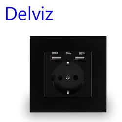 Universal USB Wall Power Outlet with EU Standard Plug, Mobile Charging Capability, and Home Improvement Design - Black