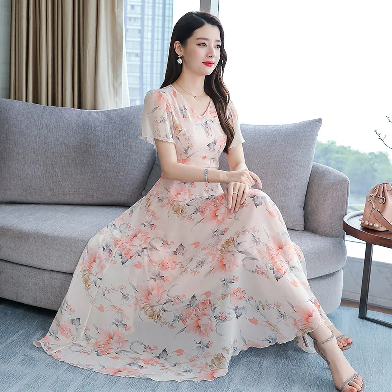 

Hot Selling Floral Dress 2020 Spring Summer WOMEN'S Dress New Style Korean-style Printed Elegant Big Skirt