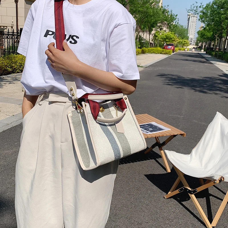 Canvas Bags for Women Women's Big Capacity Purses Stripe Handbag Designer Tote Shopper Shoulder Bag Crossbody Bag