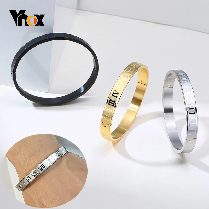 Vnox Men's Stylish Roman Numerals Cuff Bangles Bracelets 8mm Wide Stainless Steel Anniversary Gifts for Him | Украшения и