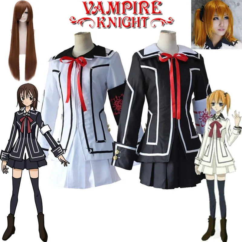 Vampire Knight Cosplay Costume Yuki O Black Womens Cross White Dress Yuki Day Night Class Uniform Girls Cross Black White Dress