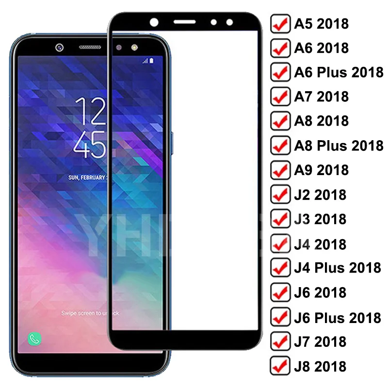 9D protectora de cristal para Samsung Galaxy A6 A8 J4 J6 Plus 2018 templado Protector de pantalla de vidrio A5 A7 A9 J2 J3 J7 J8 2018 película