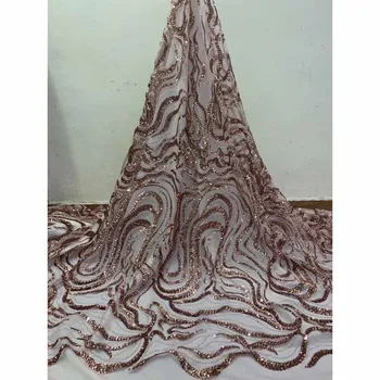 

Fashion French net lace fabric amazing tulle lace cloth with sequins for sewing dress HNZ296(5yards/lot) multi color