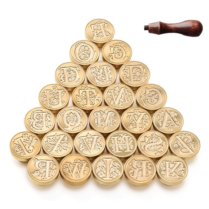 

1pc Exquisite Retro Sealing Wax Stamp Replace Brass Head with Handle Vintage 26 Alphabet Letters A To Z Tool Envelope Post Decor