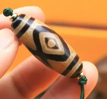 

LKbrother Talisman Treasure Unique MagicTibetan Old Oily Dragon vein 3 eye Totem dZi Bead 38*15mm