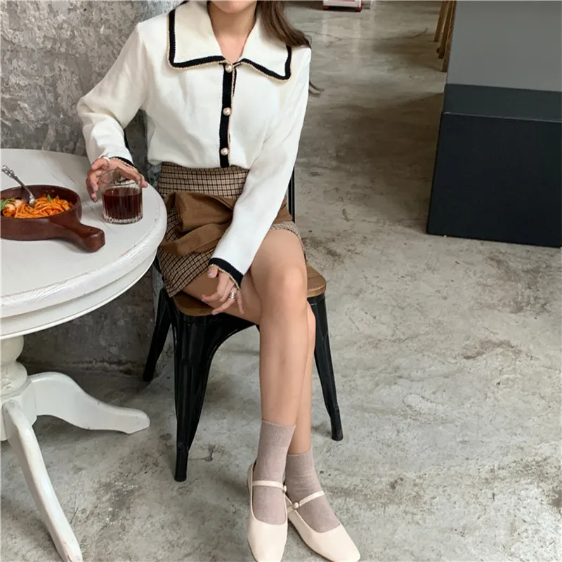 RUGOD women's sweater cardigans turn down collar single breasted long sleeve patchuwork knit coat fashion female elegant