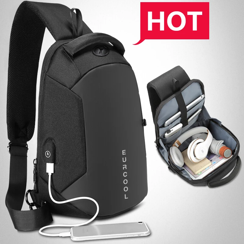  Multifunction Crossbody Bags Men USB Charging Chest Pack Short Trip Messengers Chest Bag Water Repe - 32885165645