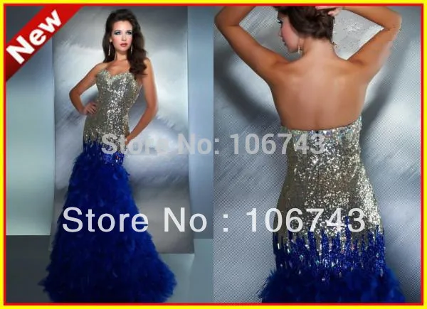 

free shipping luxury crystal feather Strapless Mermaid Sequins Floor Length Evening Prom Formal Gowns mother of the bride dress