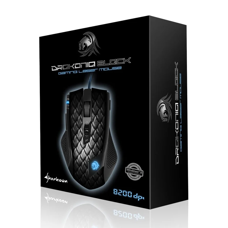 Мышь Sharkoon Drakonia Black, лазерная, проводная, 8200 dpi, USB, подсветка, цвет: черный