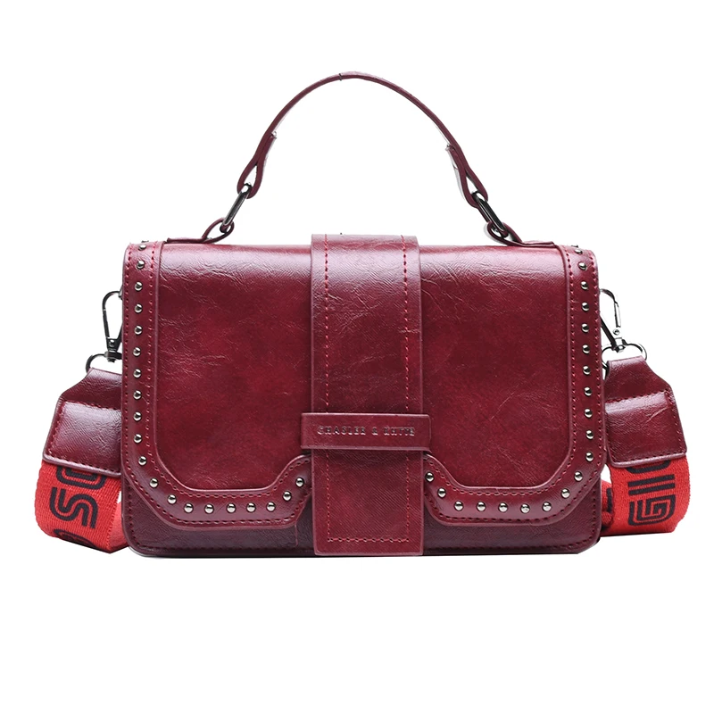 

Women Solid Color Designer Shoulder Bags 2019 New Rivet Decorative Handbag Korean Style Flip Leather Crossbody Small Square Bag