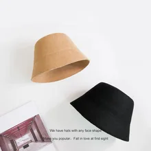

Han Edition Of New Fund Of 2022 Autumn Winters Is Pure Color Bucket Hat Japanese wool Fisherman Hat Flat Adjustable Warm Bonnet