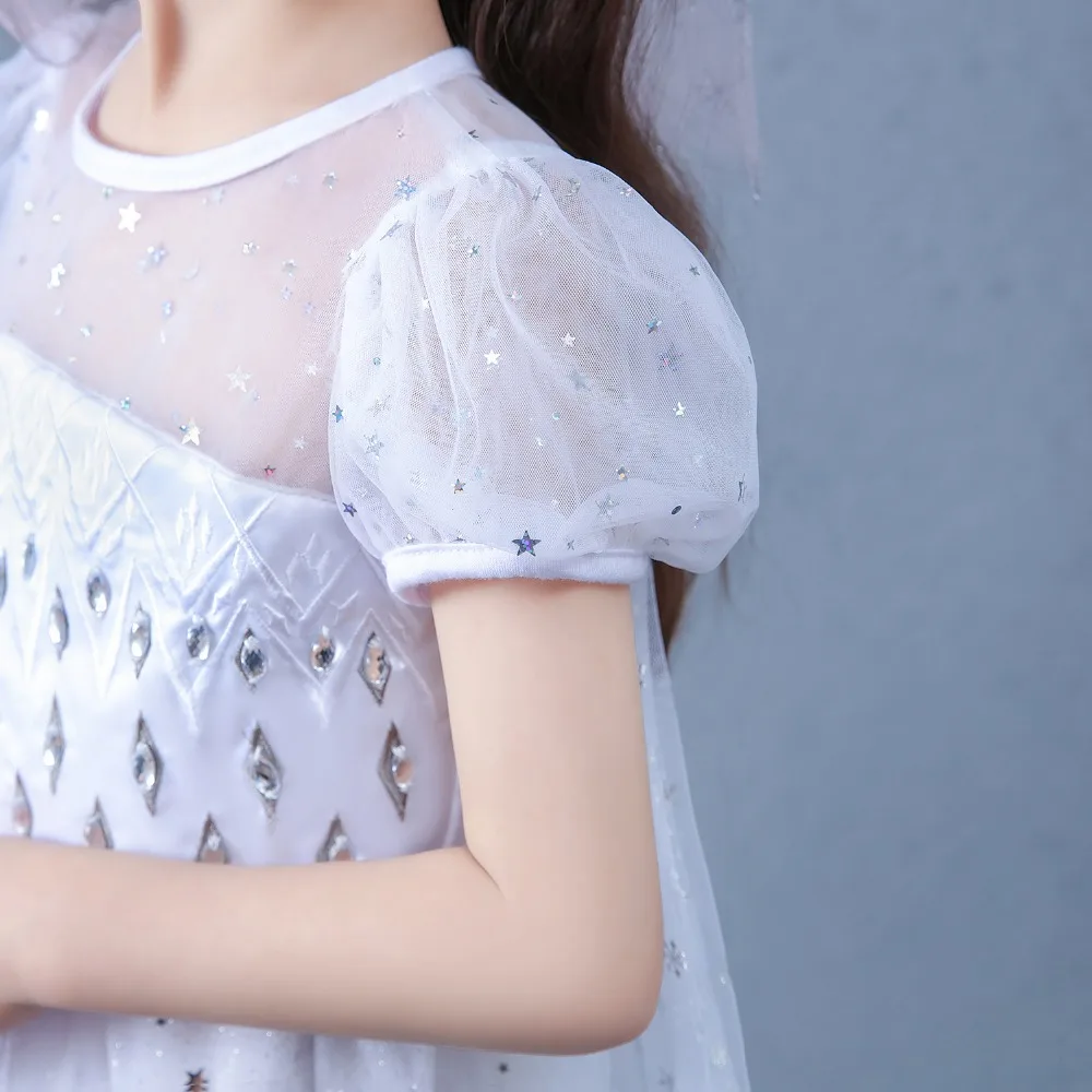 Snow Queen 2 Cosplay Elsa Anna Girls Dress Summer Casual Mesh Princess Dress Party Performance Costume 4-12 Years Kids Dresses