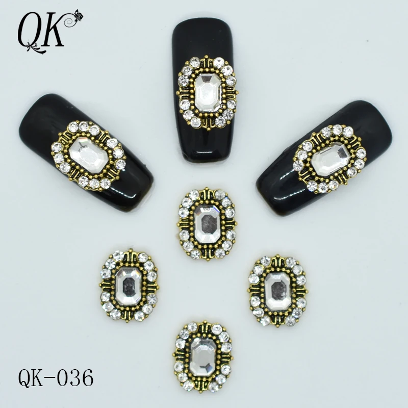 QK-036 10 шт./лот сплав Новое поступление ногтей браслеты с подвесками с украшением в виде кристаллов бриллиантов СТРАЗА под камень нейл-арта украшения ювелирные изделия аксессуары Стразы - Цвет: QK-036