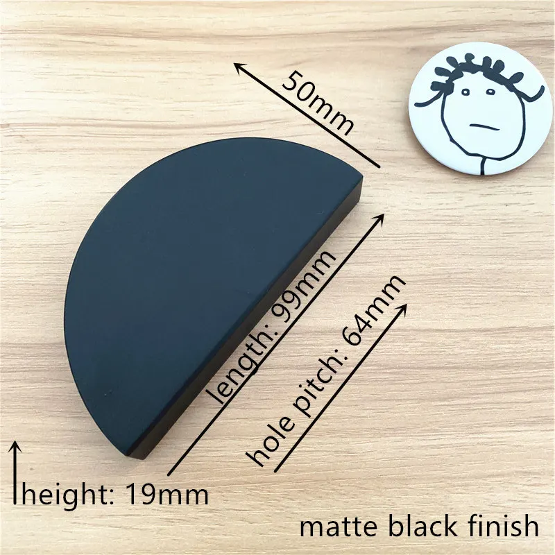 matte black LCH полукруглый твердый цинковый сплав матовый золотой черный цвет ручка для шкафа выдвижная ручка дверная тяга китайский стиль полумесяц - Цвет: matte black