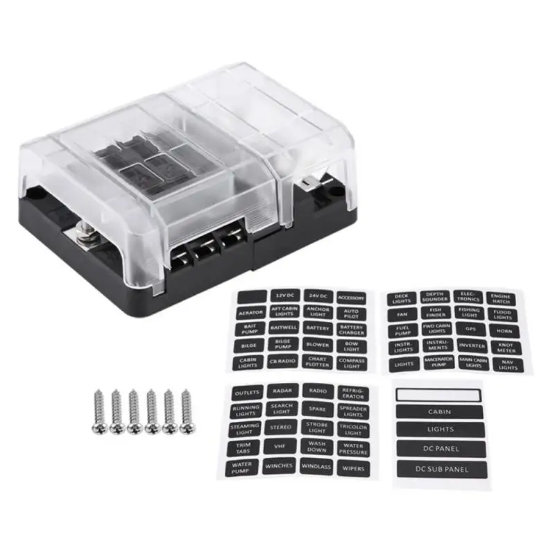 DC32V 100A Blade Fuse Box Holder Block with 12P Negative Bus Bar Quick Terminals and Dust-proof Cover For Truck Boat Caravan | Автомобили