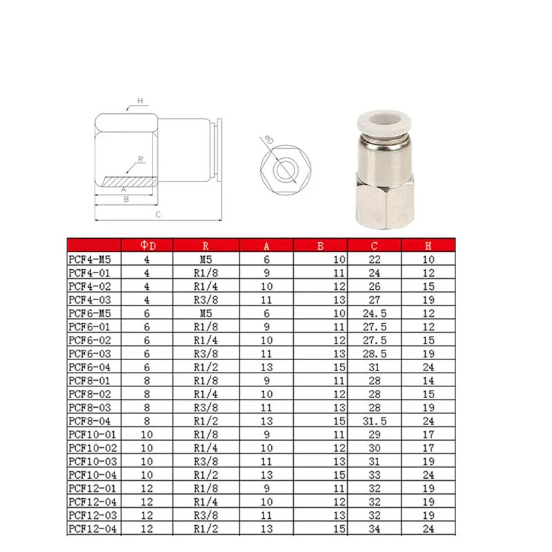 PCF пневматические быстросъемные фитинги 4 6 8 10 12 мм OD шланг трубка нажимной в BSPT 1/8 1/4 3/8 1/2 женский Staight резьбовой соединитель
