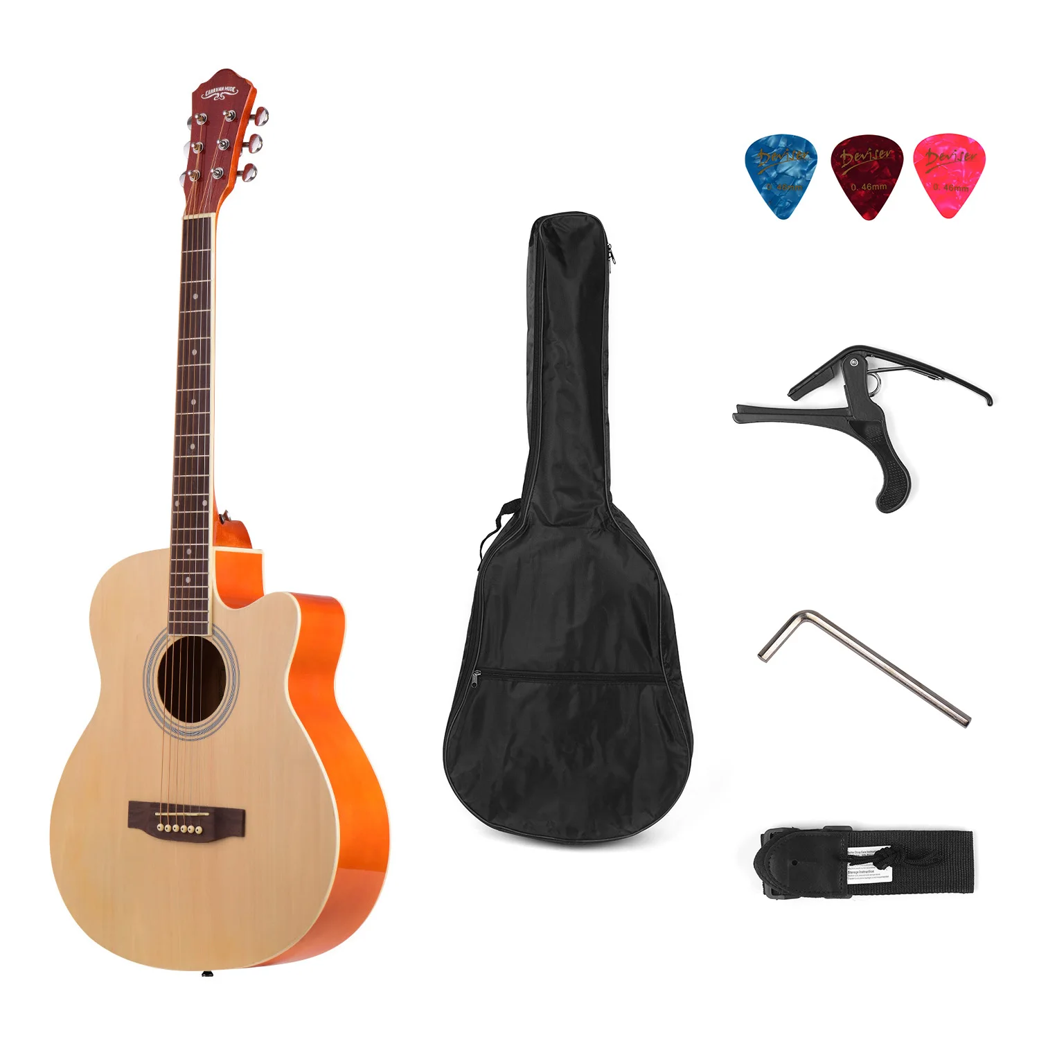 40 дюймов Cutaway народная гитара 6 струн Липа с ремешком Gig Bag Capo медиаторы для гитары