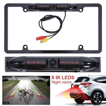 

US Canada Car Number License Plate Frame Holder Rear View Backup Camera Auto Cmos Rearview 8 Leds Ir Cam